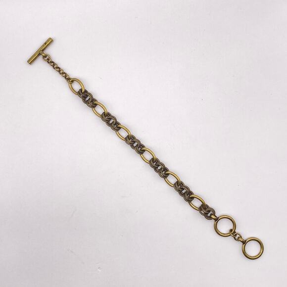 CHLOE + ISABEL Antique Gold Tone Chain Bracelet Toggle Clasp Charms Bold Chunky - Picture 4 of 8